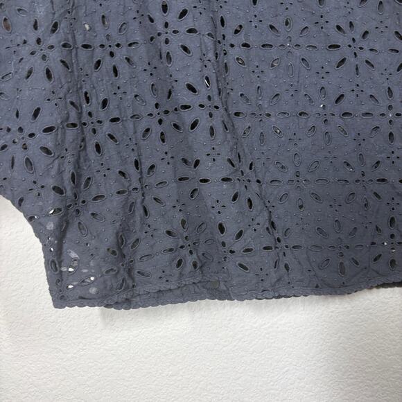Wilfred Size Medium La Boheme Eyelet Crop Blouse Black Cotton Short Sleeves - Picture 4 of 7